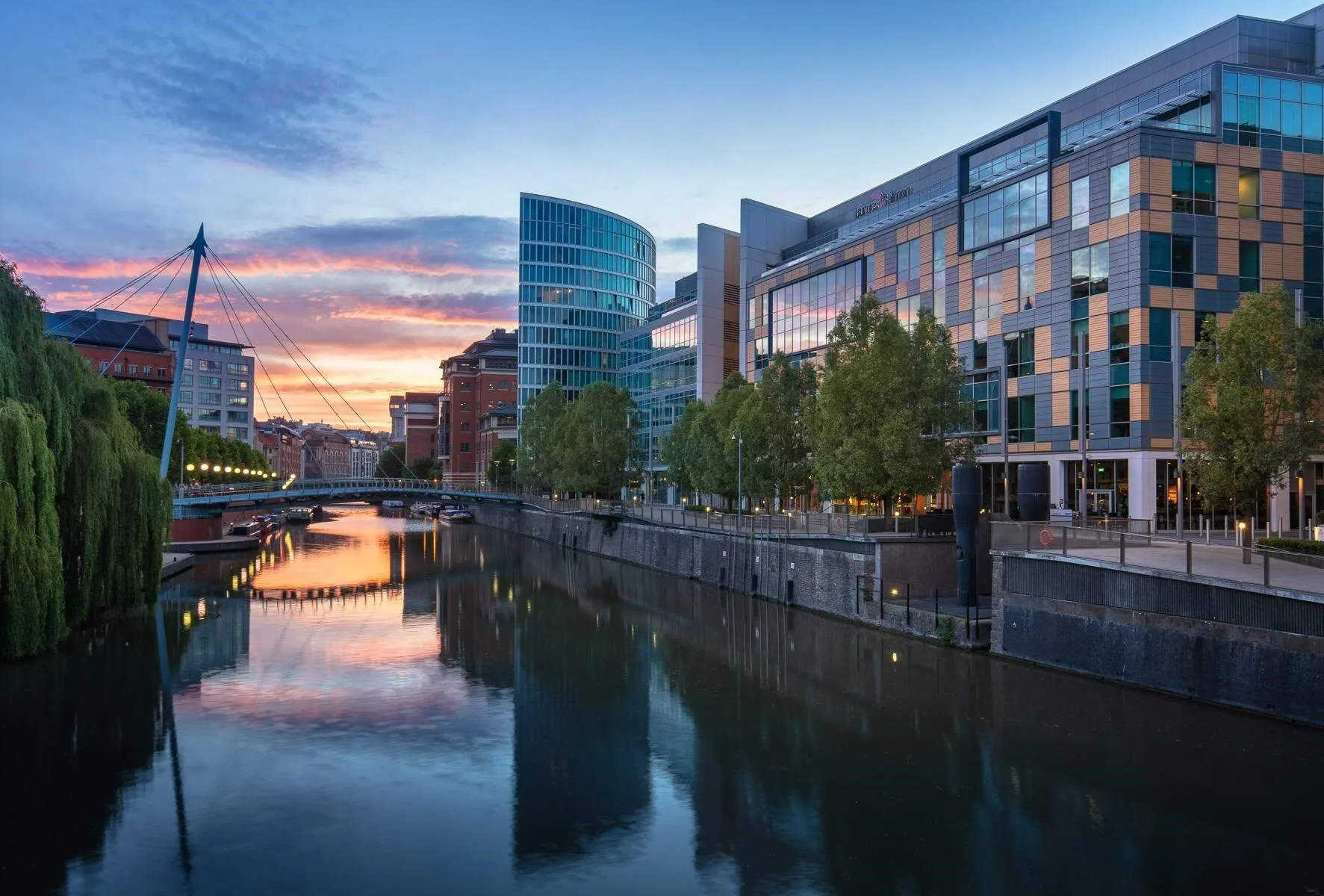 Burges Salmon's Bristol harbourside offices at sunset