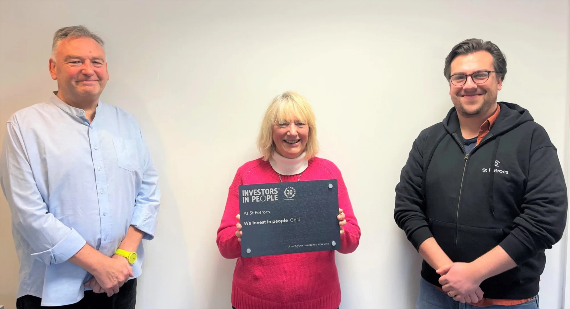 Steve Ellis, Margie Ricardo and Tom Beaumont with the St Petrocs Gold Award