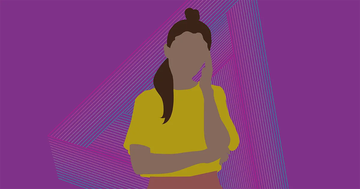 Illustration of a person standing with their arms folded, looking away