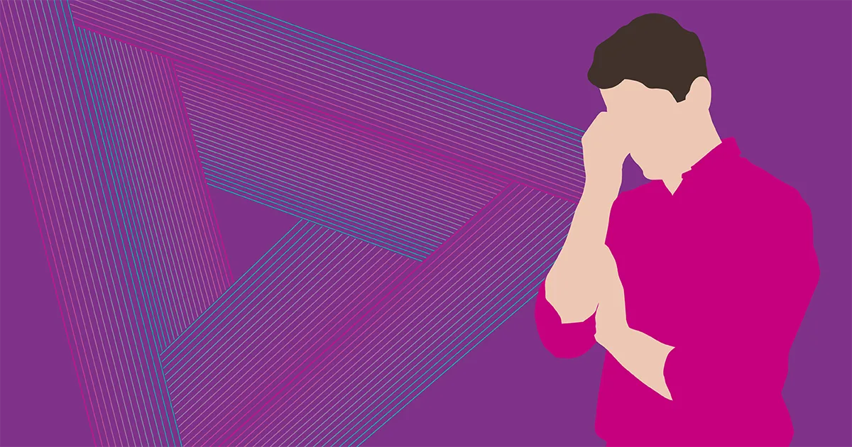Illustration of a person standing with their hand to their face, deep in thought